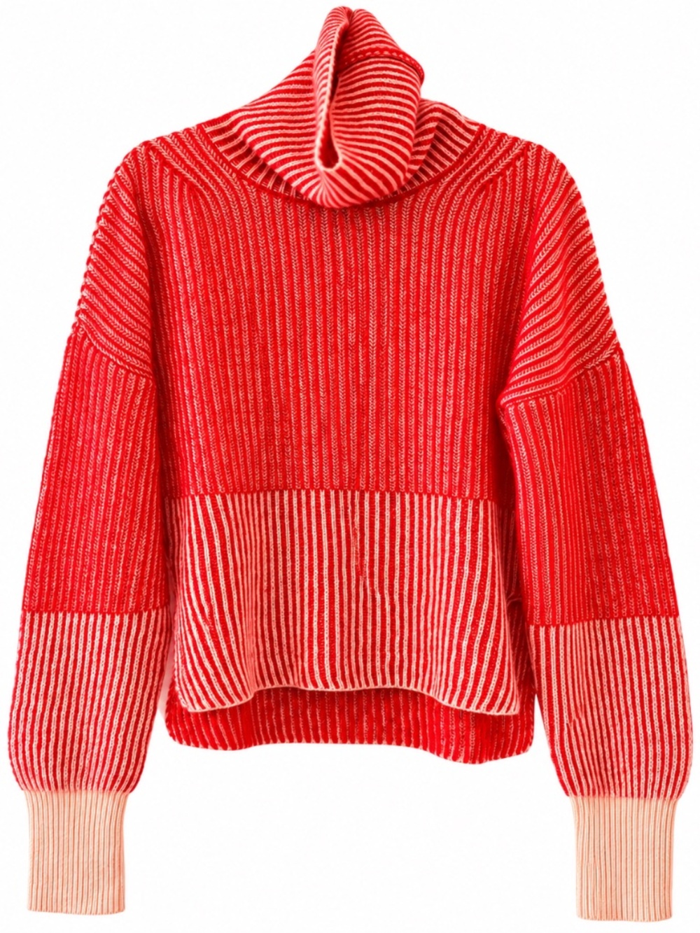 Humanoid Wool Mohair Funnel Neck Ribbed Sweater Lightweight Tomato Red NWOT Soft